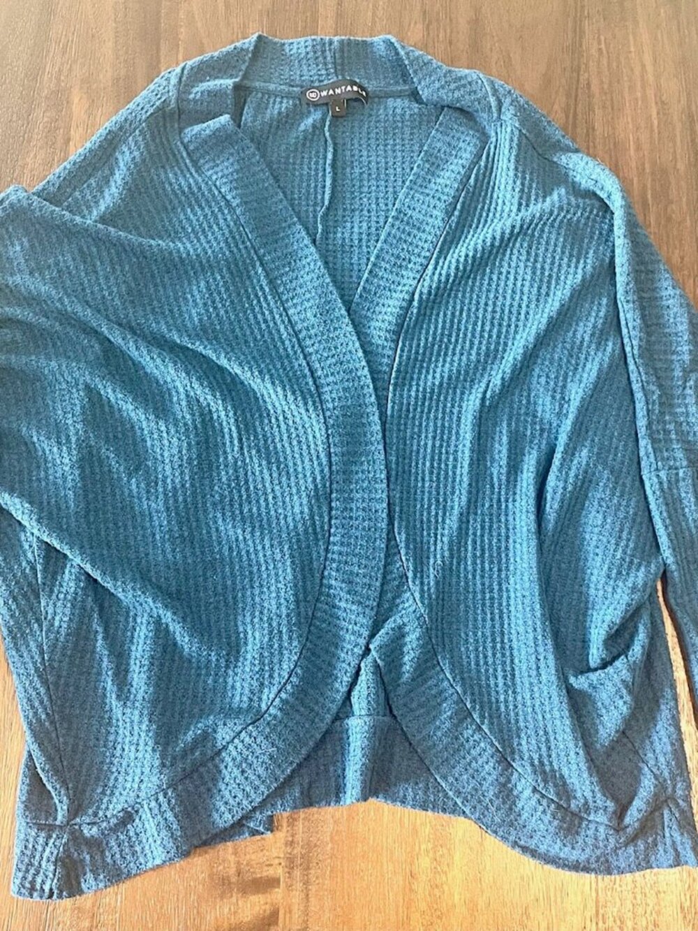 Teal waffle-knit cocoon cardigan
